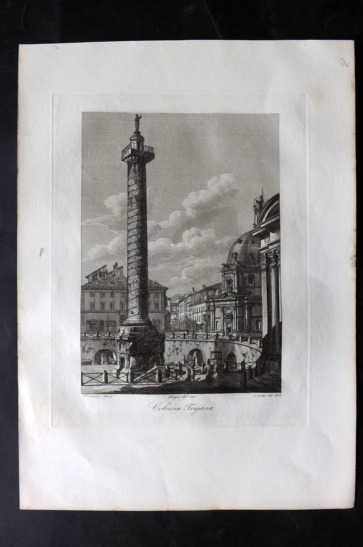 Amici, Domenico C1840 Folio Print. Colonna Trajanna. Rome Italy (1 of 2)