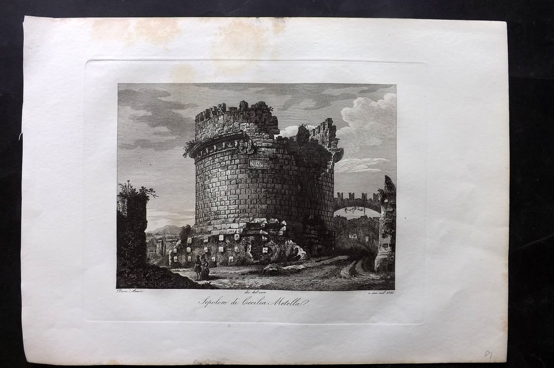 Amici, Domenico C1840 Folio Print. Sepolcro di Cecilia Metella Rome Italy (1 of 2)