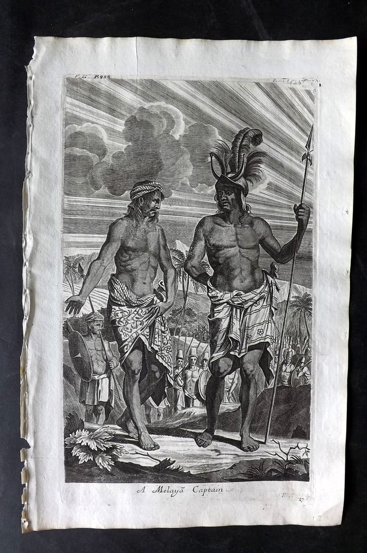 Churchill & Nieuhof 1744 Folio Print. A Malaya Captain: Folio Copper Plate Published 1704-47 [1744] London for "A Collection of Voyages and Travels..." By Awnsham & John Churchill. The work based mostly on the Voyages and Travels into Brasil and the East-I