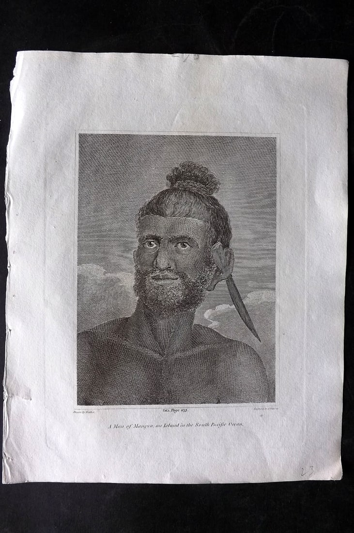 Cooke, George 1801 Print. A Man of Mangea, Pacific: Copper Plate Published 1801-07 by Macdonald & Son, London for "Modern and Authentic System of Universal Geography" By George A. Cooke. Paper Size: 10 x 8 inch (26 x 21cm) Good Condition