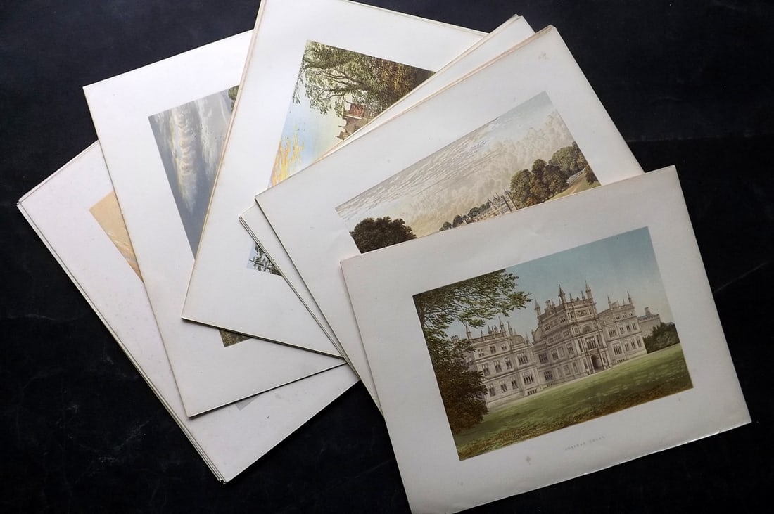 Morris Seats C1870 Lot of 25 British Color Woodblock Views: Color Printed Woodblock Published 1866-1880 by William Mckenzie, London for "Picturesque Views of Seats of Noblemen and Gentlemen of Great Britain and Ireland" by the Rev. F. O. Morris. Printed by Ben