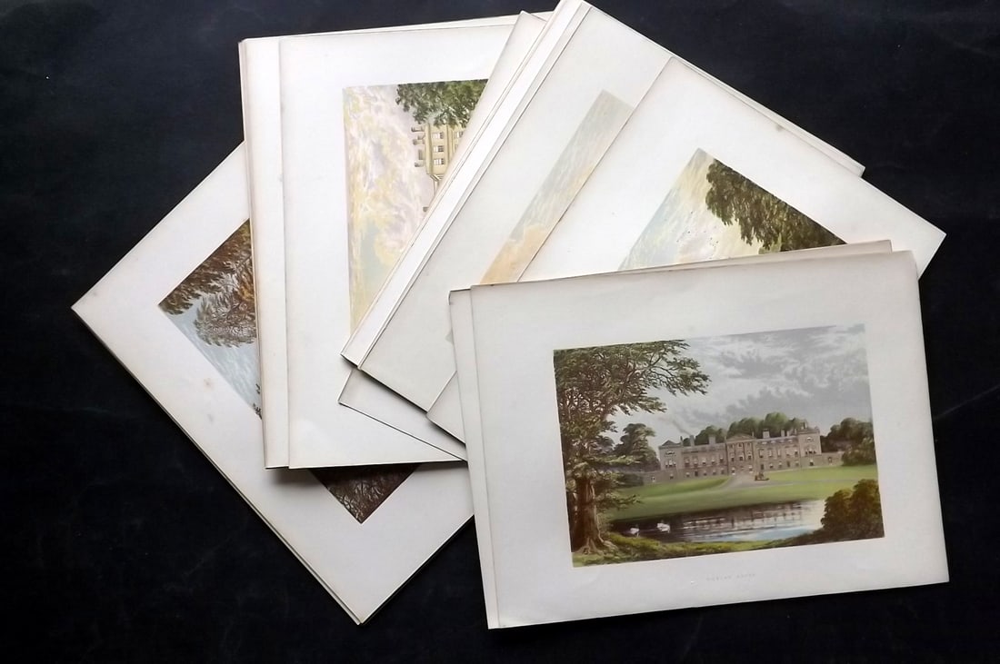 Morris Seats C1870 Lot of 25 British Color Woodblock Views: Color Printed Woodblock Published 1866-1880 by William Mckenzie, London for "Picturesque Views of Seats of Noblemen and Gentlemen of Great Britain and Ireland" by the Rev. F. O. Morris. Printed by Ben