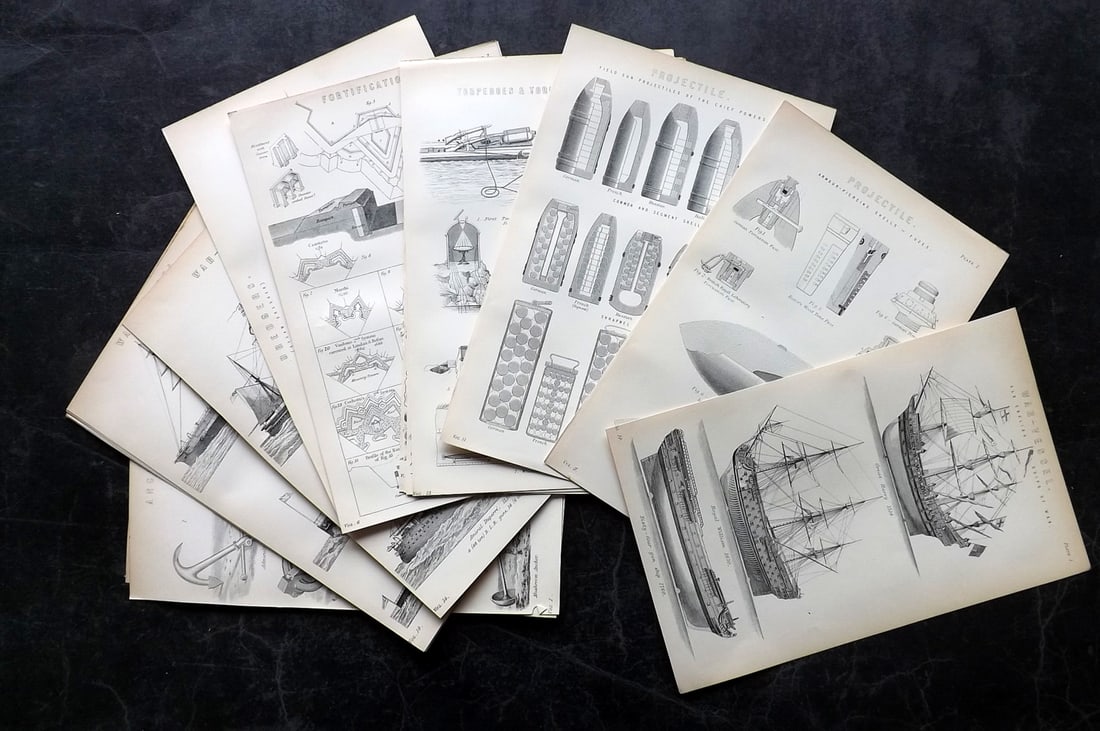 National Encyclopedia 1891 Lot of 20 Prints. Ships, Naval, Military (1 of 4)