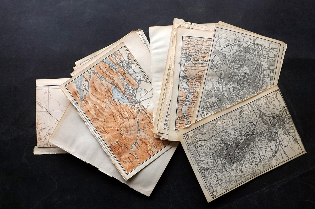 Baedeker, Karl 1895 Lot of 24 Antique Maps. Southern Germany (1 of 7)