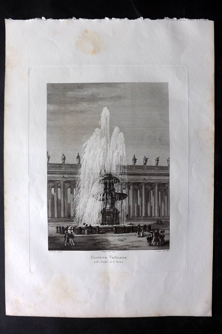 Amici, Domenico 1839 Folio Print. Fontana Vaticana. Rome Fountain Italy (1 of 2)