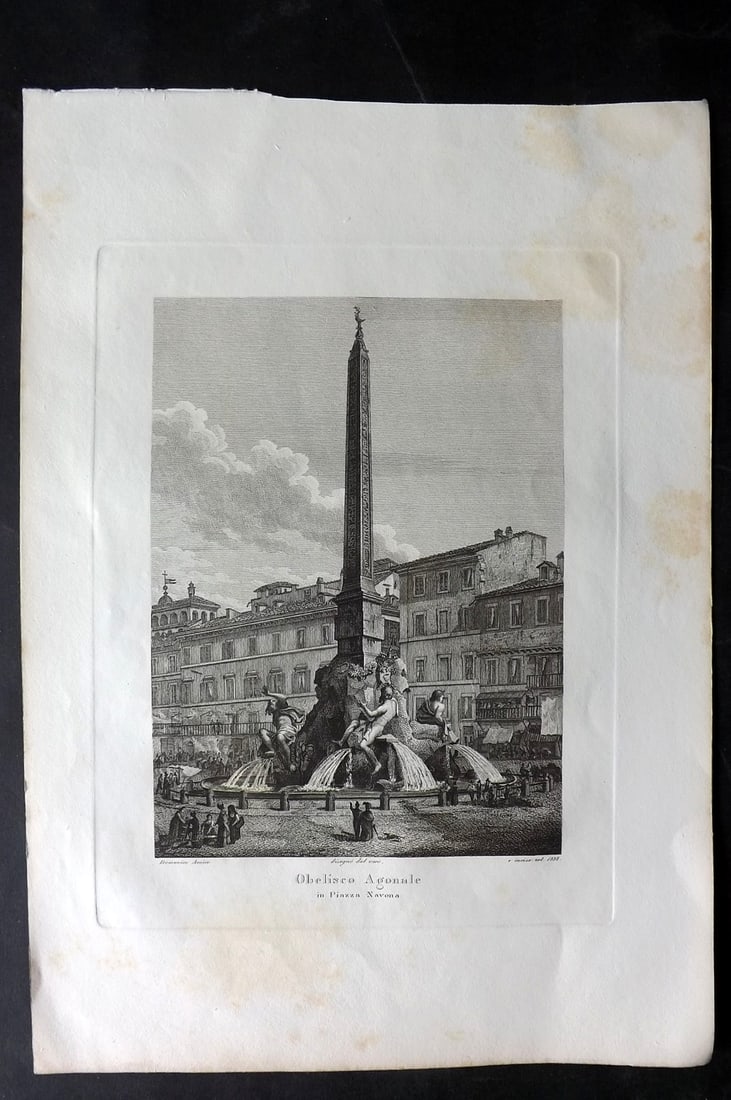 Amici, Domenico 1839 Folio Print. Obelisco Agonale. Rome Italy (1 of 2)