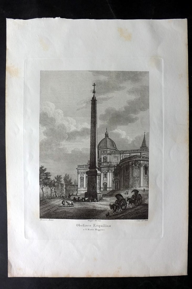 Amici, Domenico 1839 Folio Print. Obelisco Esquilino. Rome Italy (1 of 2)