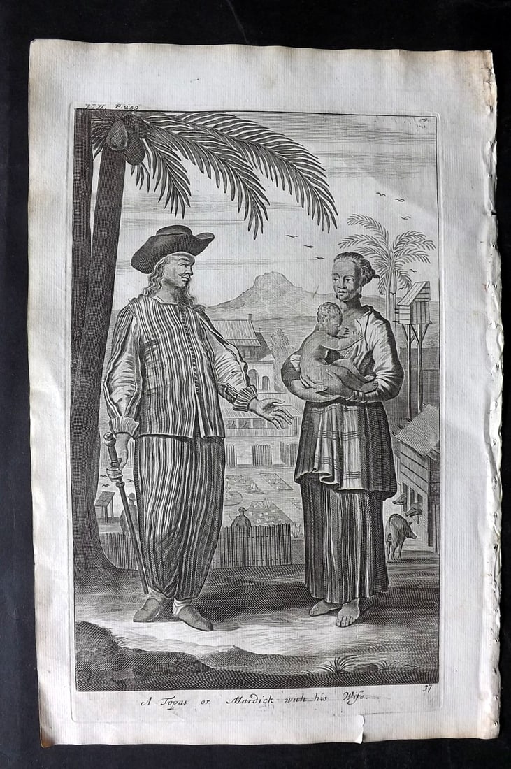 Churchill & Nieuhof 1744 Folio Print. A Topas or Mardick. Indonesia East Indies: Folio Copper Plate Published 1704-47 [1744] London for "A Collection of Voyages and Travels..." By Awnsham & John Churchill. The work based mostly on the Voyages and Travels into Brasil and the East-I