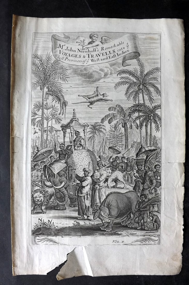Churchill & Nieuhof 1744 Folio Print. Voyages & Travels Illus. Title Page (1 of 2)