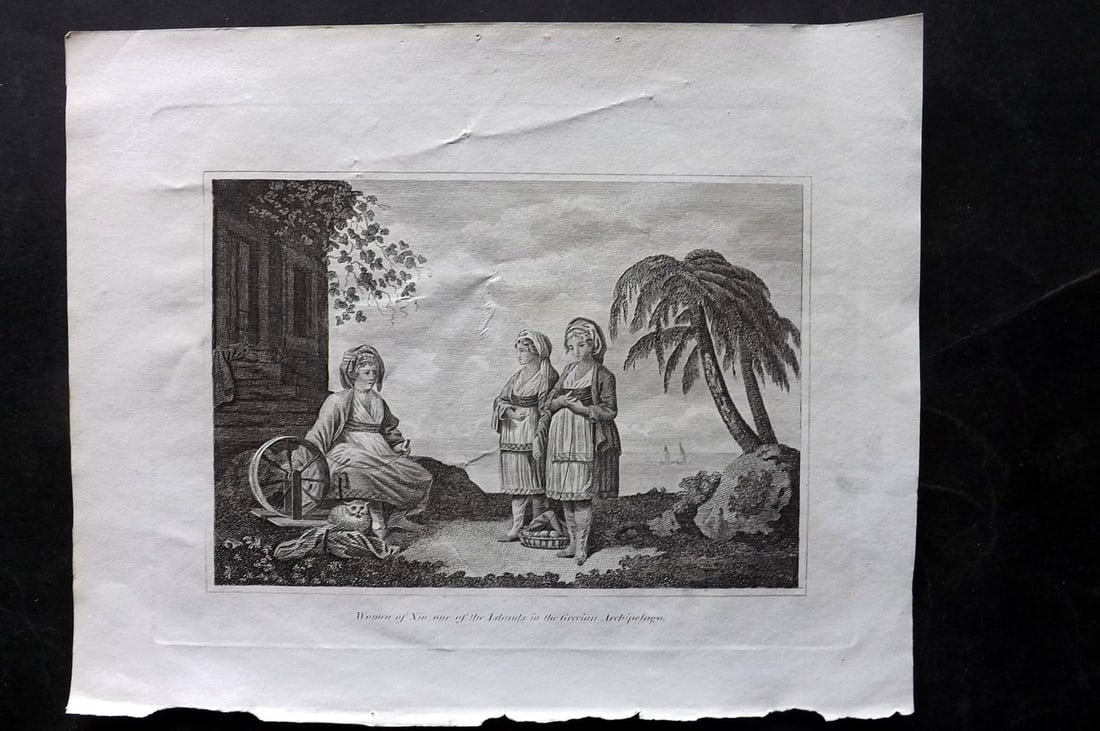Cooke, George 1801 Print. Nio Costume, Greece: Copper Plate Published 1801-07 by Macdonald & Son, London for "Modern and Authentic System of Universal Geography" By George A. Cooke. Paper Size: 10 x 8 inch (26 x 21cm) Good Condition