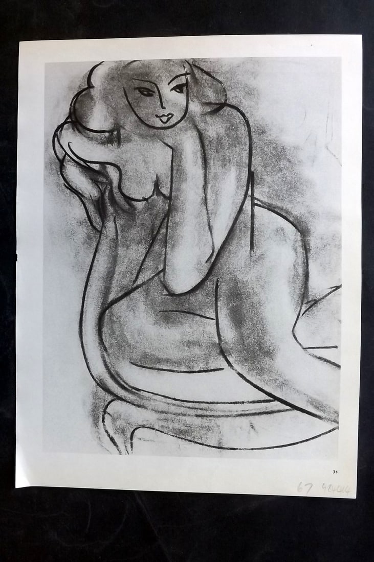 Matisse, Henri 1969 Folio Scarce Print. Drawing 34: Lithograph Published 1969, New York for "Henri Matisse. Drawings And Paper Cut-Outs" by Raoul Jean Moulin. Paper Size: 12 x 9 inch (30.5 x 23cm) Good Condition