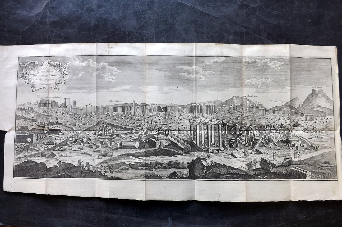 Sale & Psalmanazar 1779 LG Print. Palmyra, Syria: "A View of the Ruins of Palmyra alias Tadmor taken on the Southern Side" Engraved by Basire. Copper Plate Published 1779, London for "An Universal history, from the earliest account of time..." by Geo