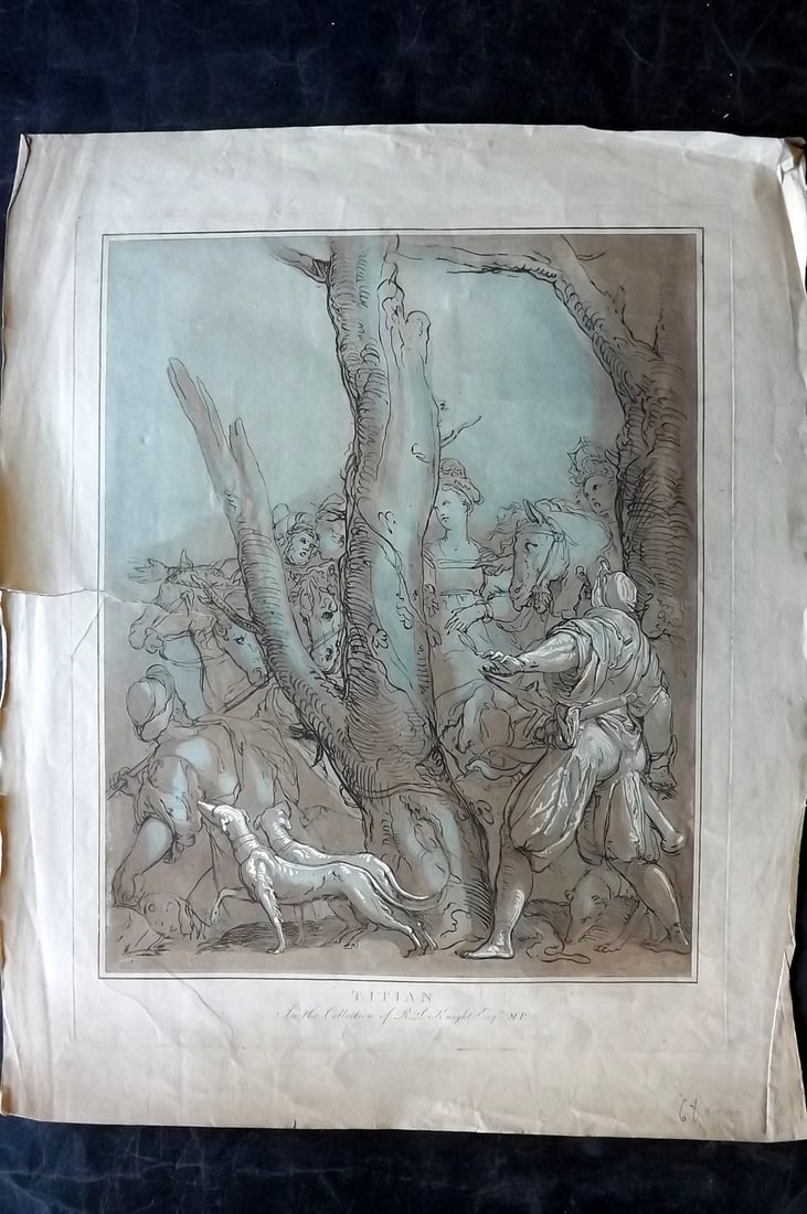After Titian C1810 LG Folio Aquatint Etching. Figures near a Tree (1 of 2)