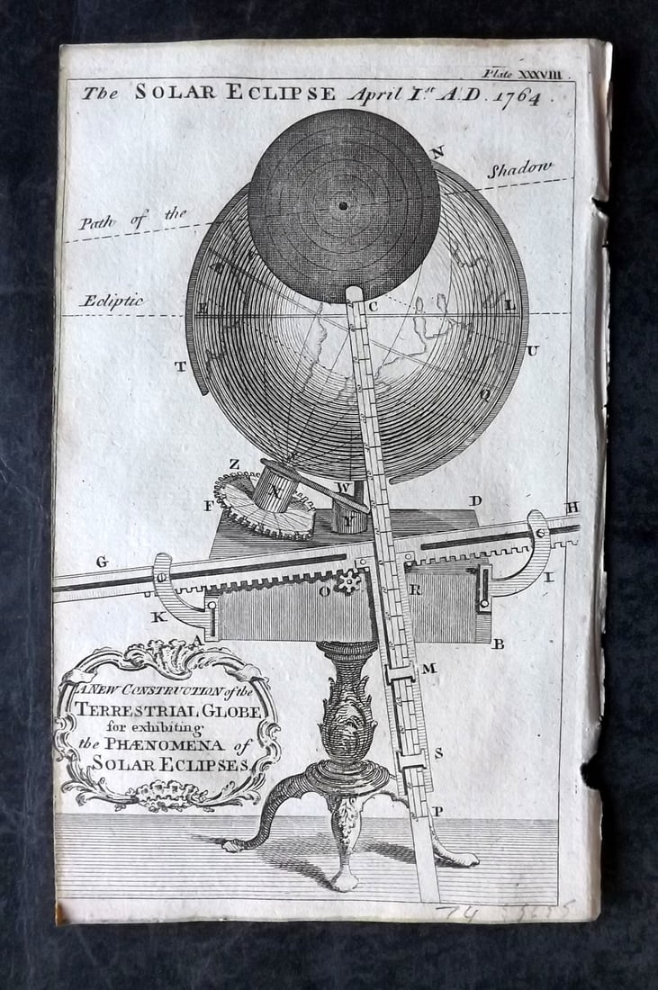 Martin, Benjamin 1781 Astronomy Print. Terrestrial Globe for Solar Eclipses (1 of 1)