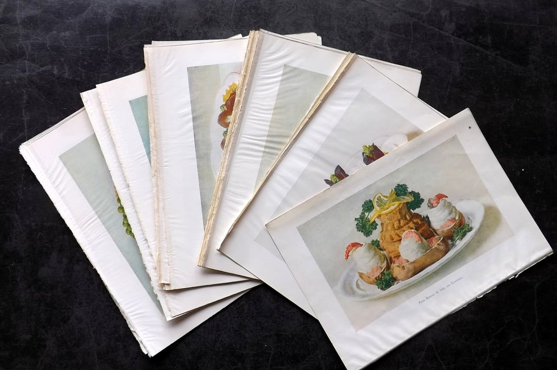 Fairclough, M. A. 1951 Lot of 24 Vintage Food Prints: Offset Lithograph Published 1951, London for "The Ideal Cookery Book" M. A. Fairclough. Paper Size: 10 x 7 inch (26 x 18cm) Good Condition