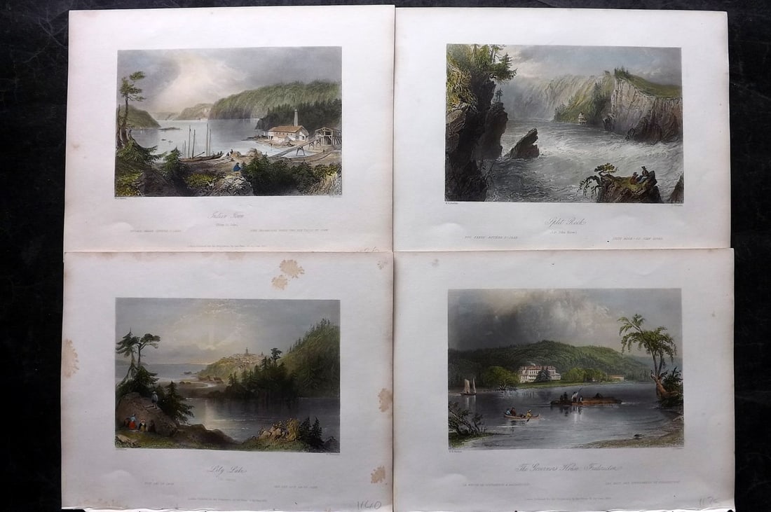 Bartlett Canada 1842 Lot of 4 Deluxe Hand Col Prints: Hand Colored Steel Engravings Published 1842 by George Virtue, London for "Canadian Scenery Illustrated..." by Nathaniel P. Willis. Illustrated by William H. Bartlett. From the Rare Deluxe/Subscriber