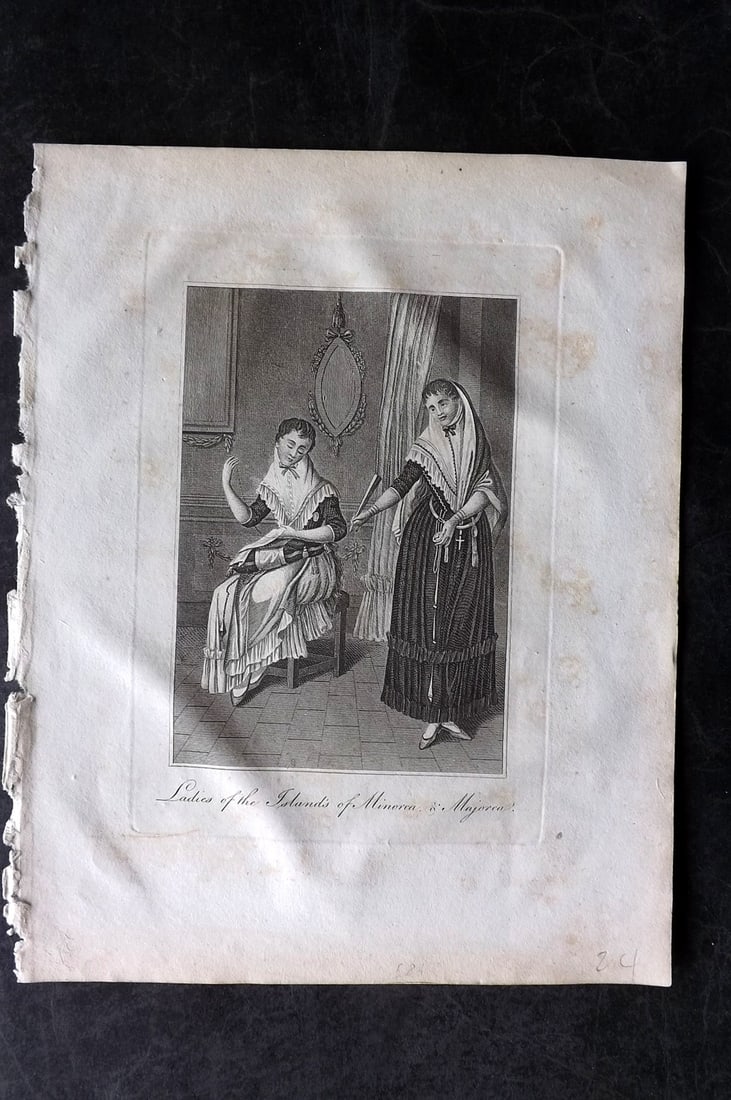 Moore, Henry 1809 Print. Ladies of the Islands of Minorca & Majorca Spain Balearic (1 of 1)