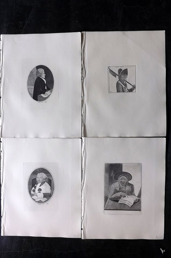 Kay, John 1877 Lot of 4 Scottish Caricatures: Etchings Published 1877, Edinburgh for "A Series of Original Portraits and Caricature Etchings" by John Kay. Paper Size: 10.5 x 8.5 inch (27 x 22cm) Good Condition