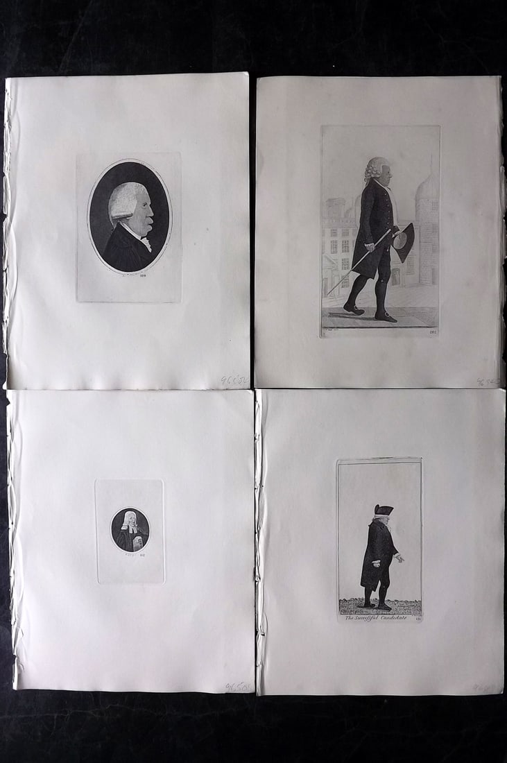Kay, John 1877 Lot of 4 Scottish Caricatures: Etchings Published 1877, Edinburgh for "A Series of Original Portraits and Caricature Etchings" by John Kay. Paper Size: 10.5 x 8.5 inch (27 x 22cm) Good Condition