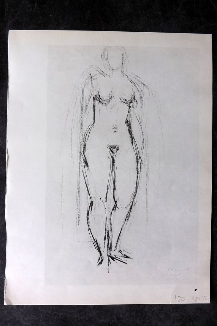 Matisse, Henri 1969 Folio Scarce Print. Drawing 45: Lithograph Published 1969, New York for "Henri Matisse. Drawings And Paper Cut-Outs" by Raoul Jean Moulin. Paper Size: 12 x 9 inch (30.5 x 23cm) Good Condition
