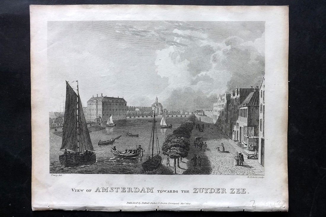 Clarke, J. W. C1820 Print. Amsterdam towards the Zyder Zee, Netherlands (1 of 1)