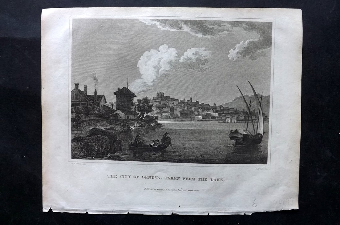 Clarke, J. W. C1820 Print. View of Geneva from the Lake, Switzerland (1 of 1)