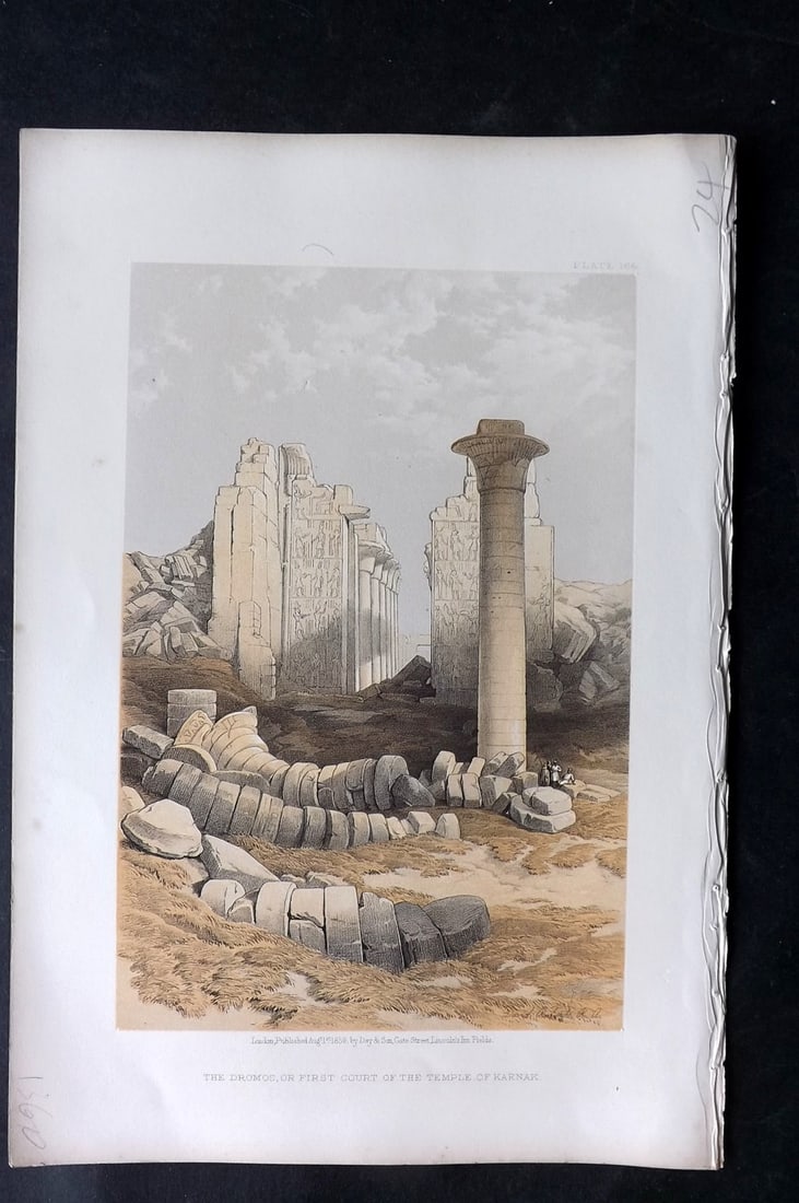Roberts, David 1856 Print. The Dromos, Karnak 184: Lithograph Published 1855-6 by Day & Son, London for "The Holy Land, Syria, Idumea, Arabia, Egypt & Nubia" Second Edition (First Quarto Edition) by David Roberts. Paper Size: 11.5 x 8 inch (29 x 20cm)
