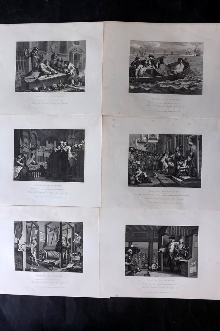 Hogarth, William 1833 Set of 12 Prints. Industry and Idleness: Steel Engravings Published 1833, London for "The Complete Works of William Hogarth" by The Rev. John Trusler. Paper Size: 10.5 x 8 inch (27 x 20cm) Minor margin toning. Good Condition
