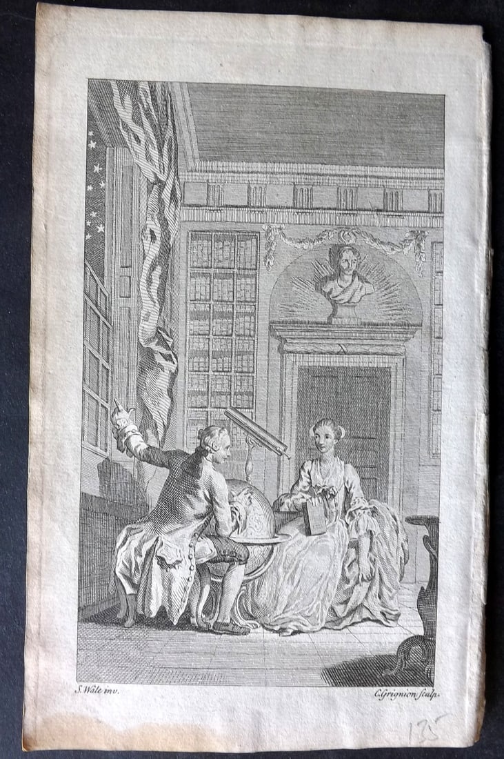Martin, Benjamin 1759 Astronomy Print. Classical Frontis. Globe, Telescope (1 of 1)
