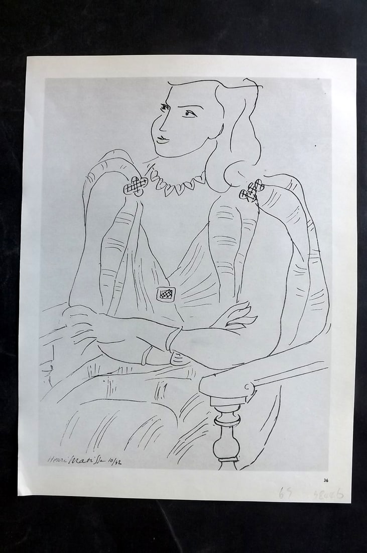 Matisse, Henri 1969 Folio Scarce Print. Drawing 36: Lithograph Published 1969, New York for "Henri Matisse. Drawings And Paper Cut-Outs" by Raoul Jean Moulin. Paper Size: 12 x 9 inch (30.5 x 23cm) Good Condition
