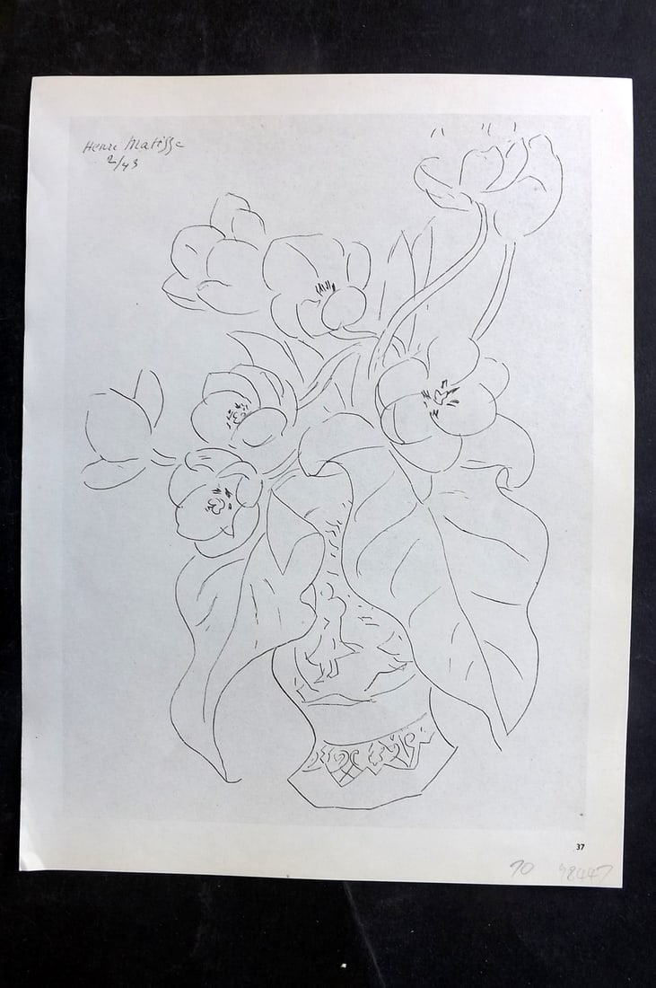 Matisse, Henri 1969 Folio Scarce Print. Drawing 37: Lithograph Published 1969, New York for "Henri Matisse. Drawings And Paper Cut-Outs" by Raoul Jean Moulin. Paper Size: 12 x 9 inch (30.5 x 23cm) Good Condition