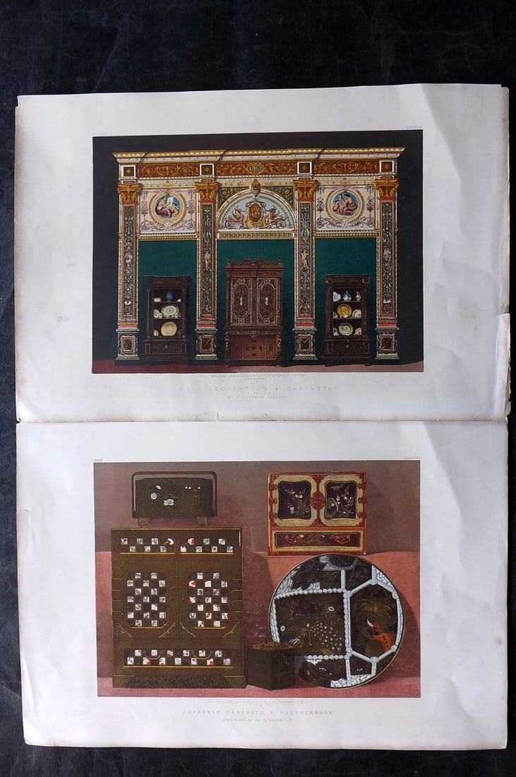 Waring, John 1863 Pair of LG Folio Prints. Wall Decoration & Cabinets: Chromolithographs Published 1863 by Day & Son, London for "Masterpieces of Industrial Art & Sculpture at The Great Exhibition, 1862" by J. B. Waring. Chromolithographed by and under the direction of W