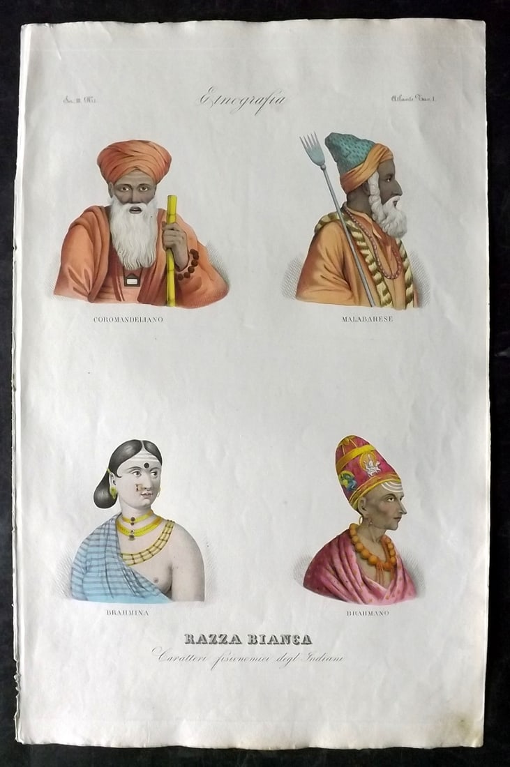 Marmocchi, F. C. 1845 Folio HCol Print. India - Coromandel, Malabar, Brahmins (1 of 2)