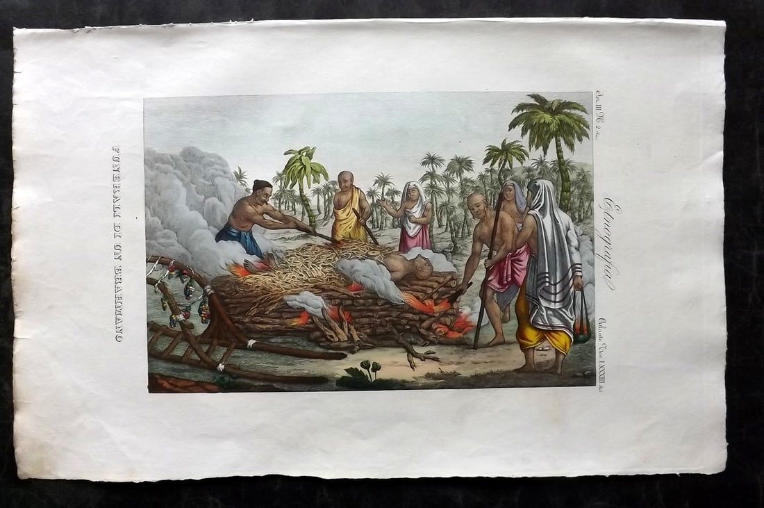 Marmocchi, F. C. 1845 Folio HCol Print. India Funeral Pyre 83* (1 of 2)