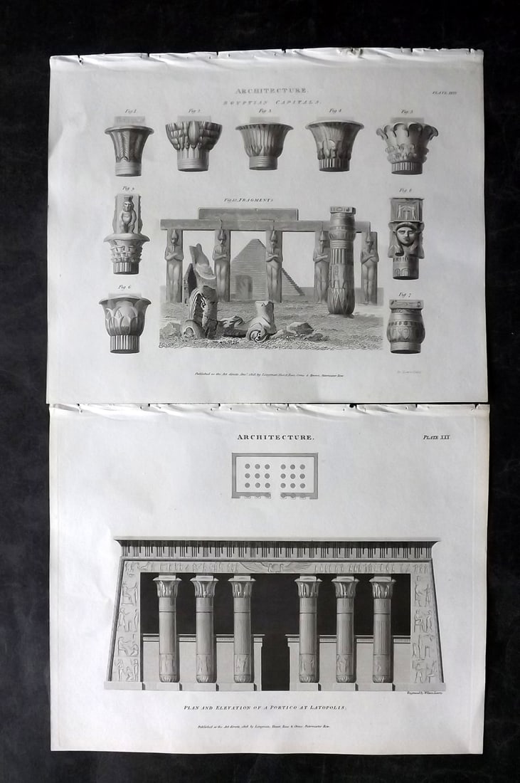 Rees, Abraham 1820 Pair of Architectural Prints. Egypt (1 of 2)