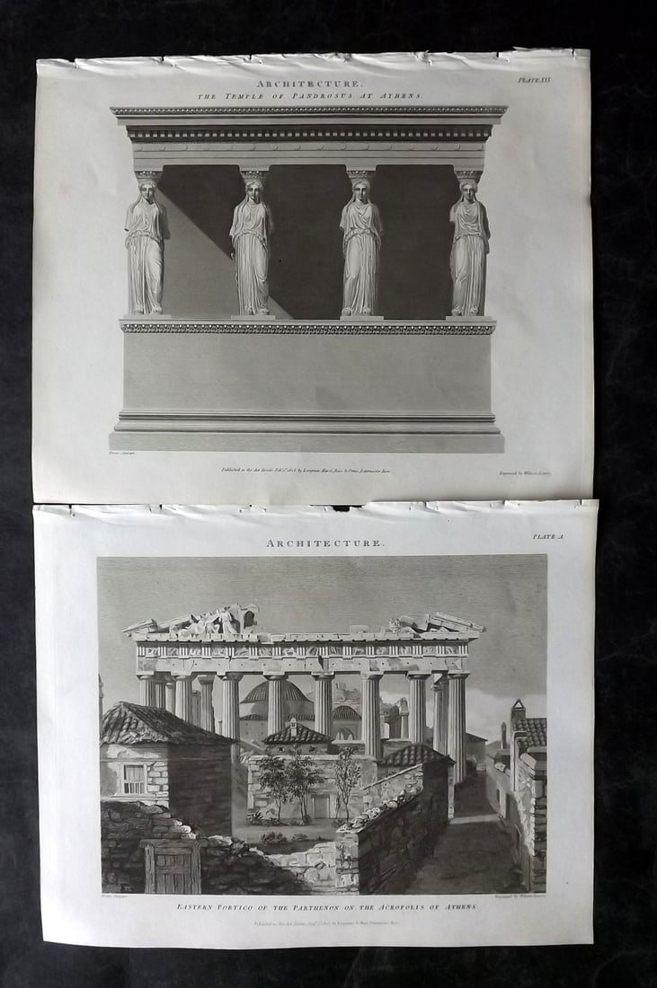 Rees, Abraham 1820 Pair of Architectural Prints. Greece, Athens Parthenon, Pandrosus (1 of 2)