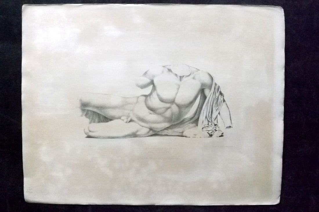Fau, Dr. Julian 1849 Folio Anatomy Statue Print. Elgin Marbles - Ilyssus 26: Folio Lithograph Published 1849, London for "The Anatomy of the External Forms of Man" by Dr. Julian Fau. Lithographed by Leveille. Edited by Robert Knox. Paper Size: 14 x 10 inch (36 x 25cm) Toning p