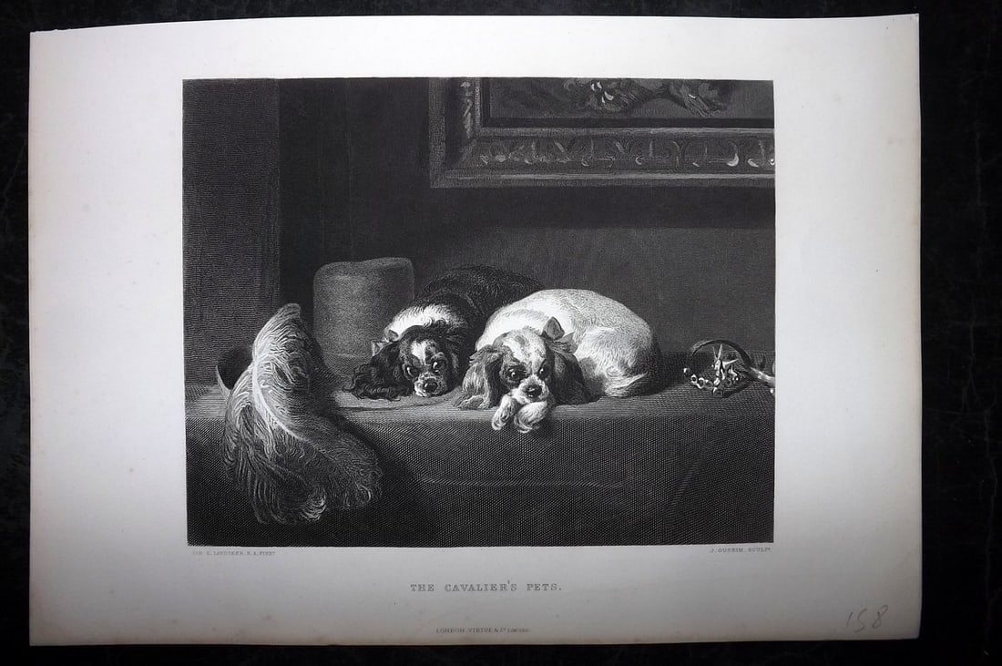 Landseer, Edwin 1880 Folio Dog Print. King Charles Spaniels (1 of 2)