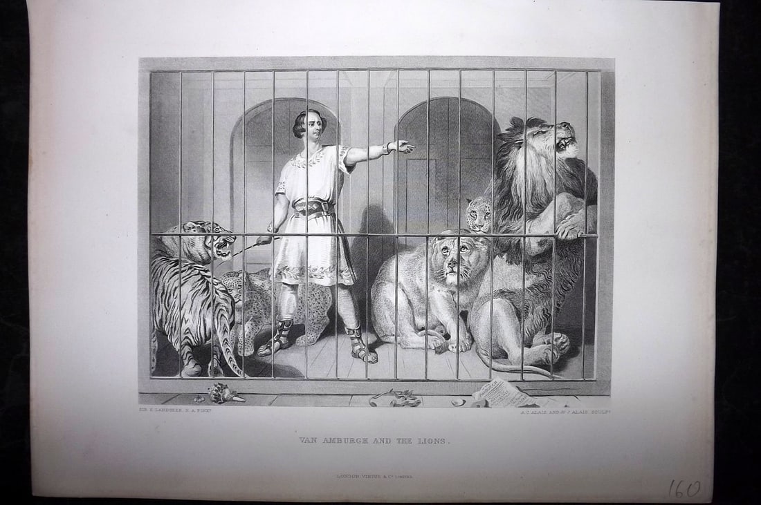 Landseer, Edwin 1880 Folio Print. Van Amburgh & Lions - American Lion Tamer (1 of 2)