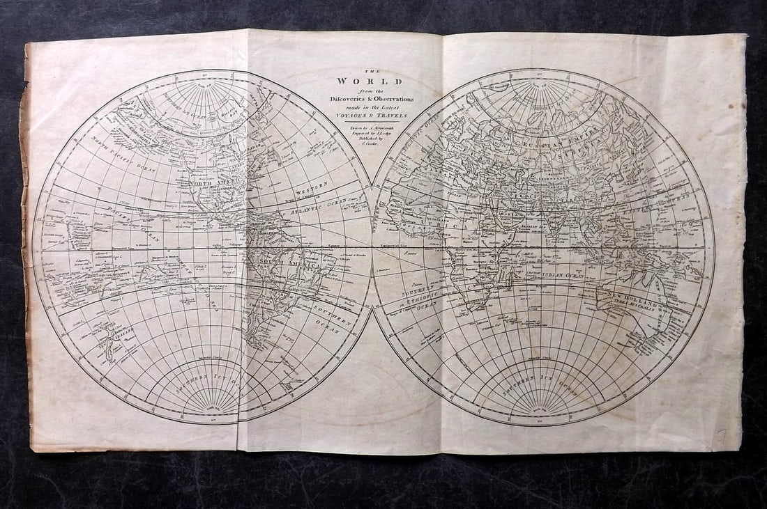 Cooke, George 1801 Antique Map. World Hemispheres by Arrowsmith (1 of 2)
