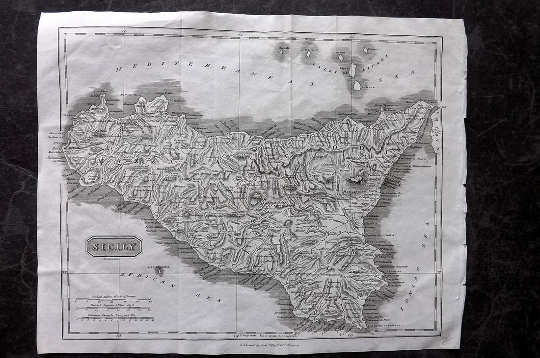 Glasgow Geography 1825 Antique Map. Sicily Italy (1 of 1)