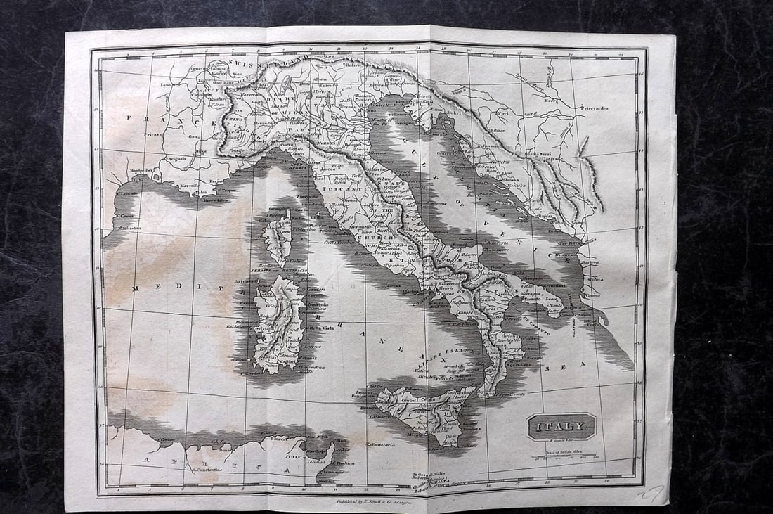 Glasgow Geography 1825 Antique Map. Italy (1 of 1)