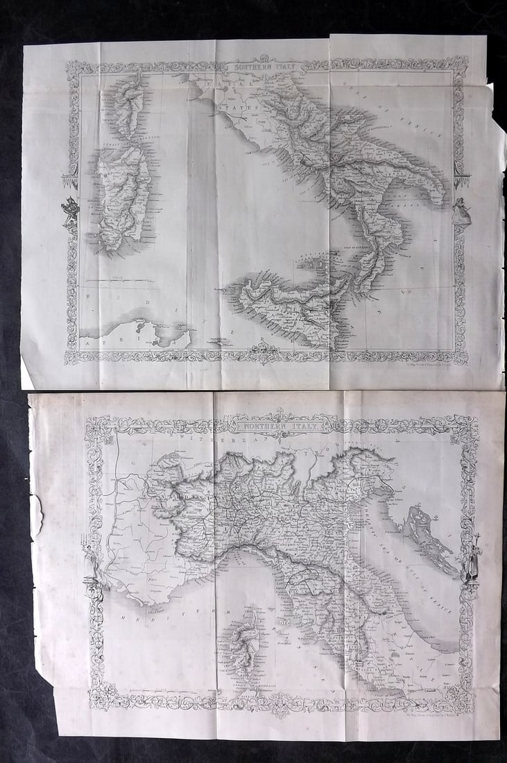 Rapkin, John 1860 Pair of Maps. North & South Italy: Steel Engraved Map Published 1860 by The London Printing & Published Company, London for "The Royal Dictionary-Cyclopedia for Universal Reference" by Thomas Wright. Drawn & Engraved by John Rapkin. Fo