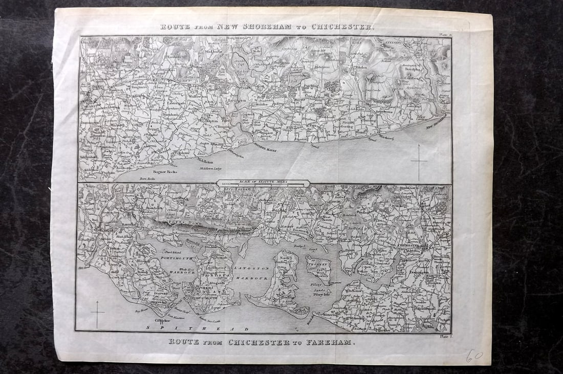Paterson & Mogg C1830 British Road Map. New Shorehamd to Chichester to Fareham (1 of 1)