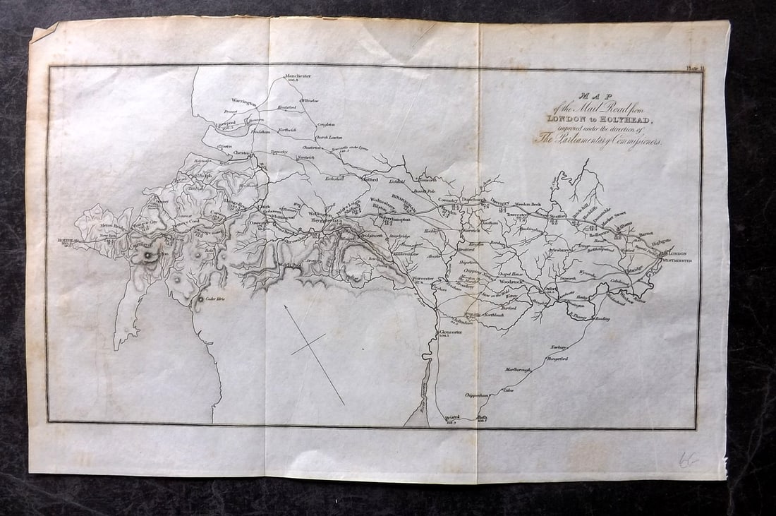 Paterson & Mogg C1830 British Road Map. London to Hollyhead (1 of 1)