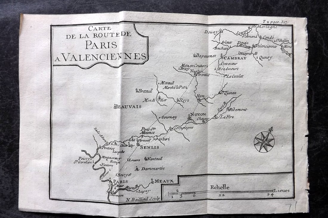 De La Force, Jean 1730 Road Map. Paris a Valenciennes (1 of 1)