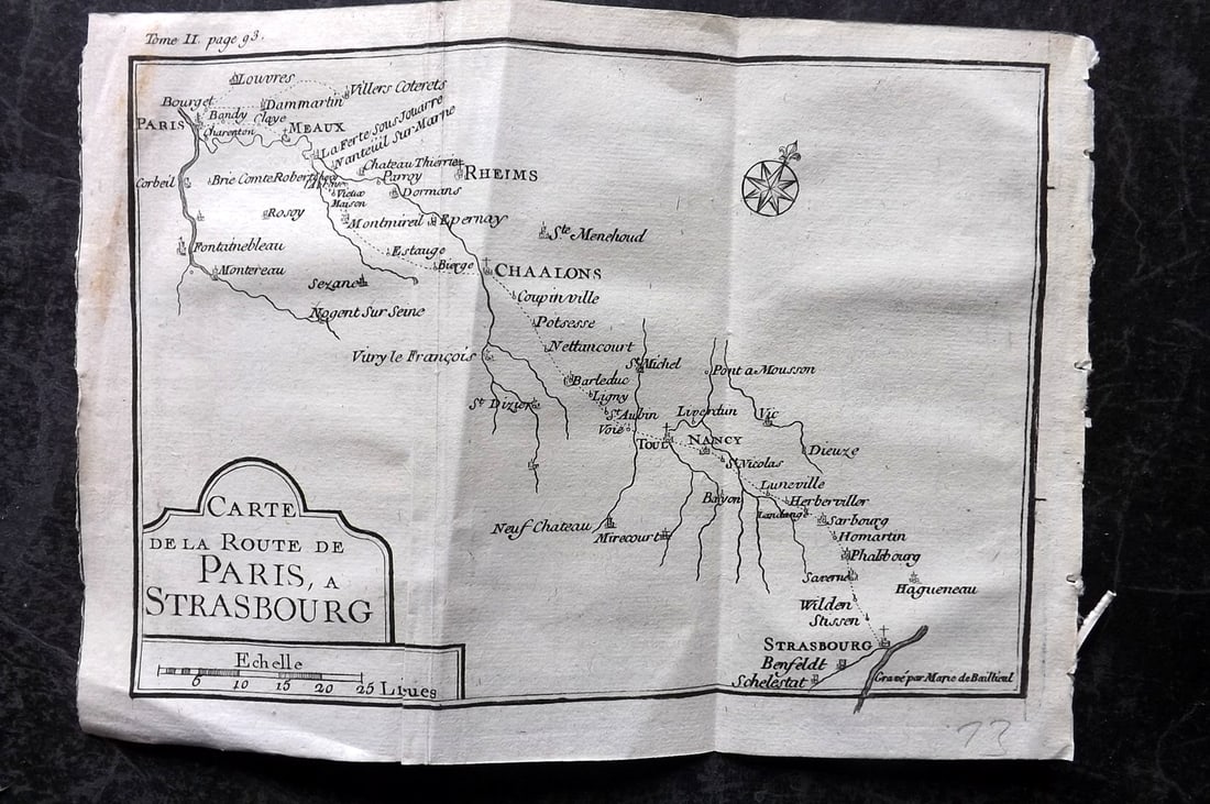 De La Force, Jean 1730 Road Map. Paris a Strasbourg (1 of 1)