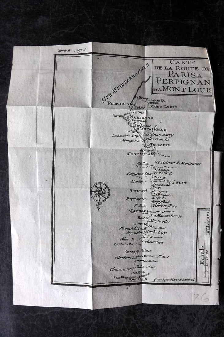 De La Force, Jean 1730 Road Map. Paris a Perpignan et a Mont Louis (1 of 1)
