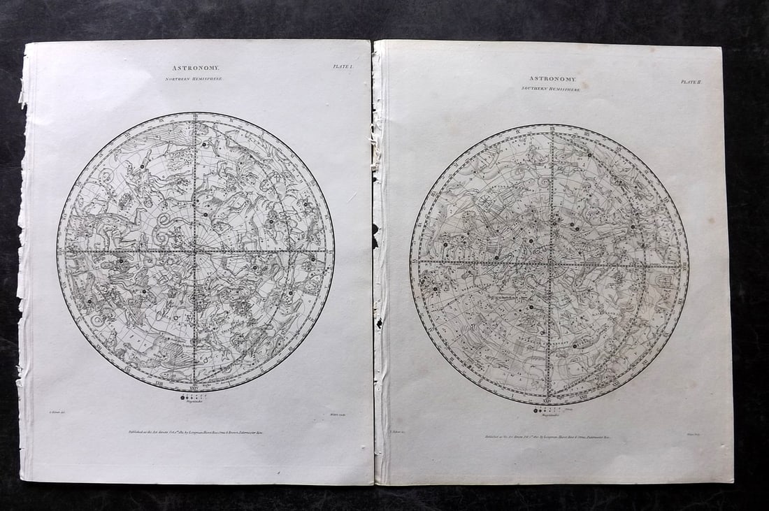 Rees, Abraham 1820 Pair of Celestial Maps. Constellations (1 of 2)