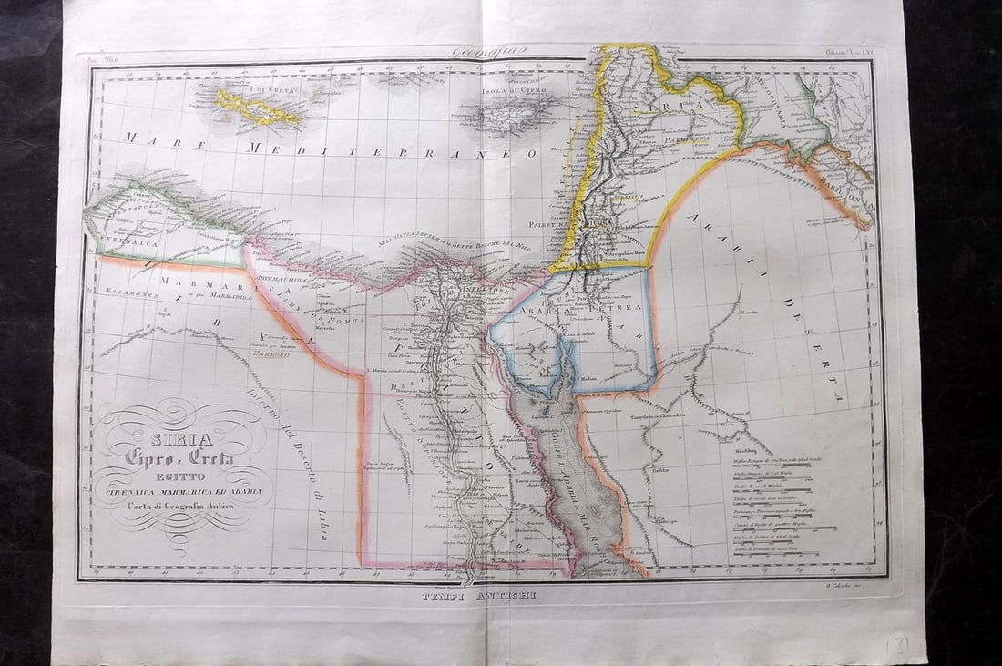 Marmocchi, F. C. 1845 Hand Col Map. Arabia, Syria, Cyprus, Crete, Egypt (1 of 2)